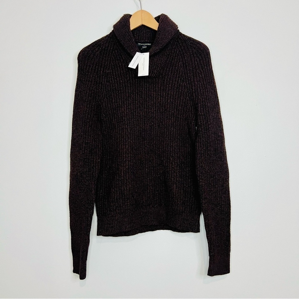Banana Republic Dark Brown Shawl-Collar Ribbed Sweater